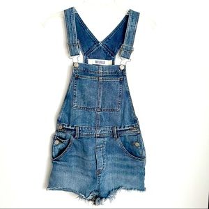 Brandy Melville Denim Shortalls Overalls Bibs Frayed Hem Small